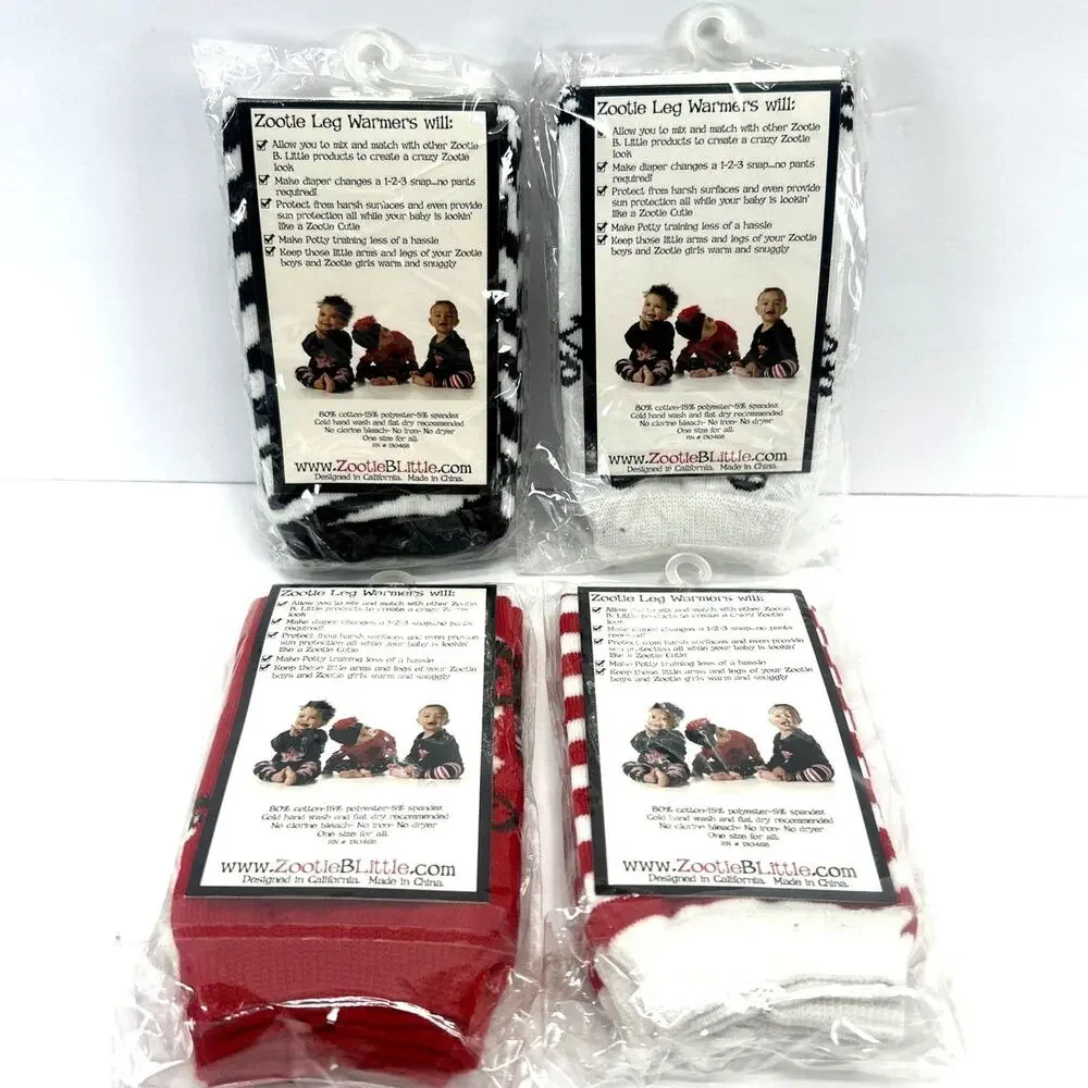 Zootie B. Little Leg Warmers Baby & Toddler Lot of 4 NEW Black White Red